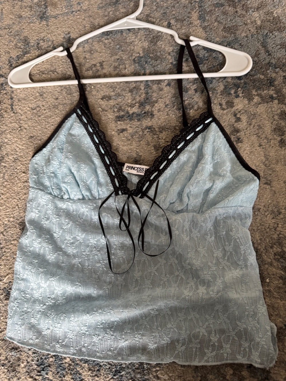 Prince Light Blue Lace Cami with Black Trim and Tie